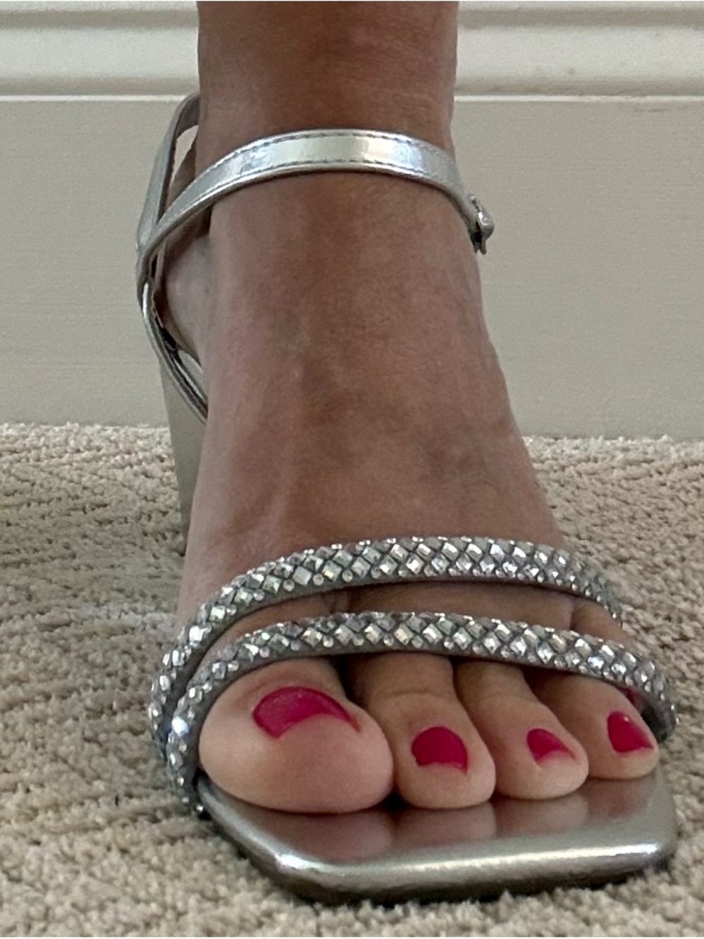 Dream Pairs Silver Gem-Strap Block Heel Sandals